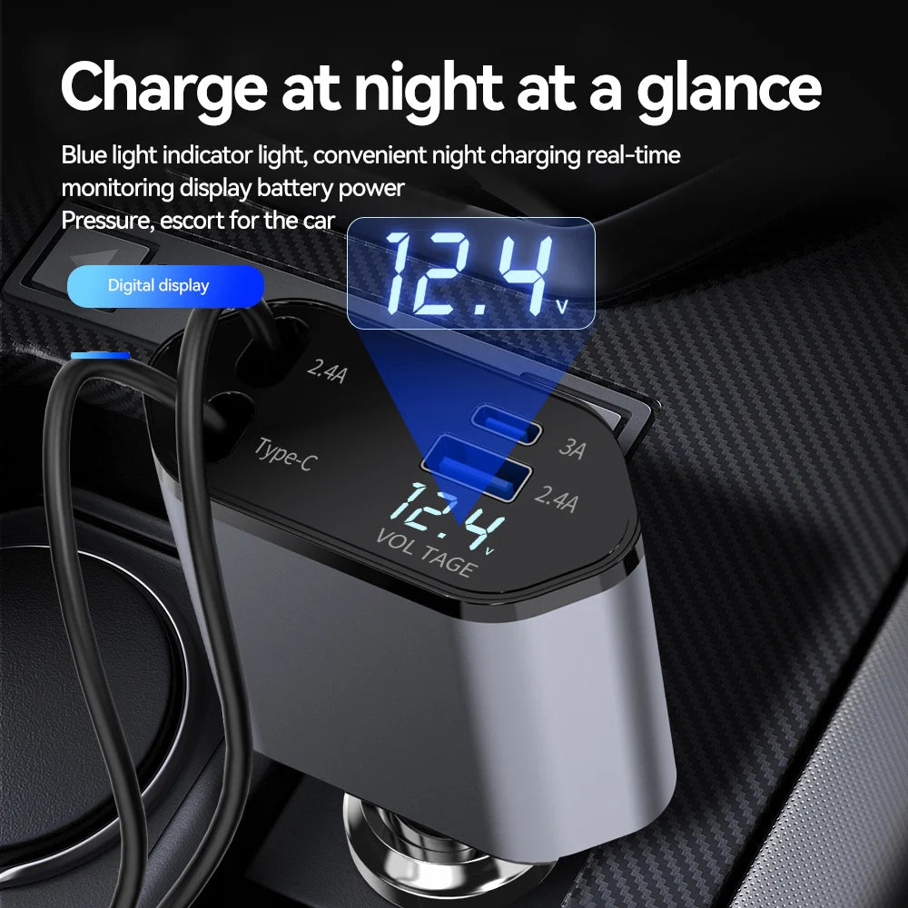 Retractable 120W Car Charger Cord