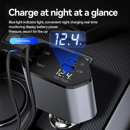 Retractable 120W Car Charger Cord