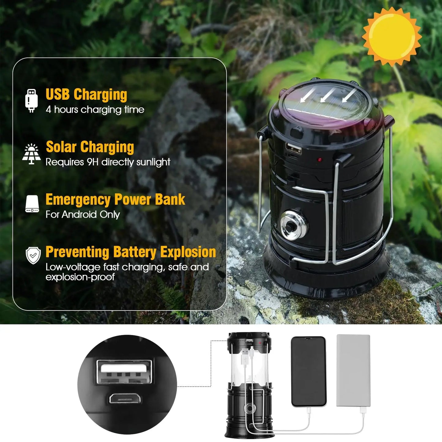 Solar Camping Lantern USB Lamp