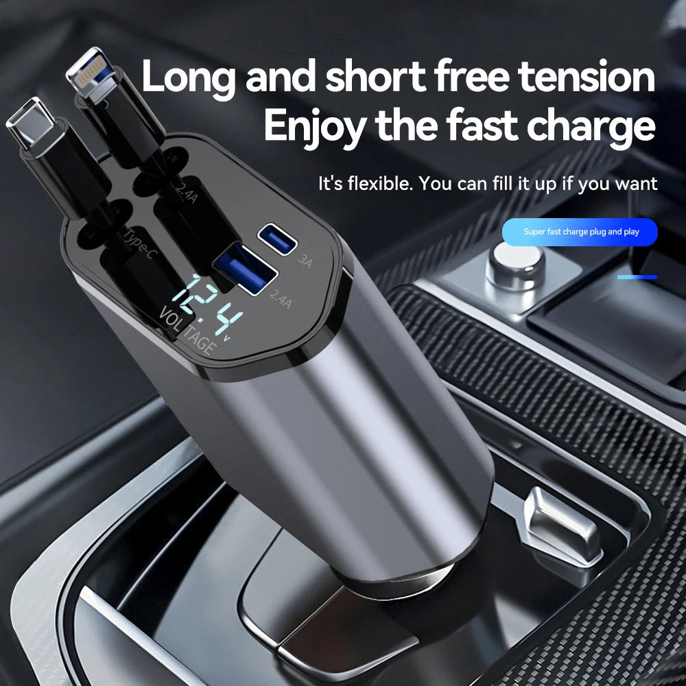 Retractable 120W Car Charger Cord