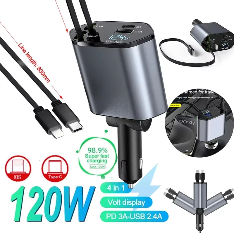 Retractable 120W Car Charger