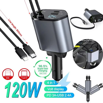 Retractable 120W Car Charger