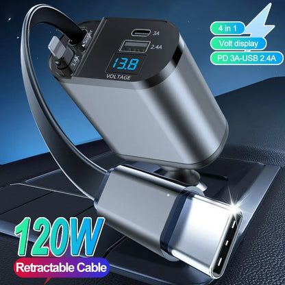 Retractable 120W Car Charger Cord